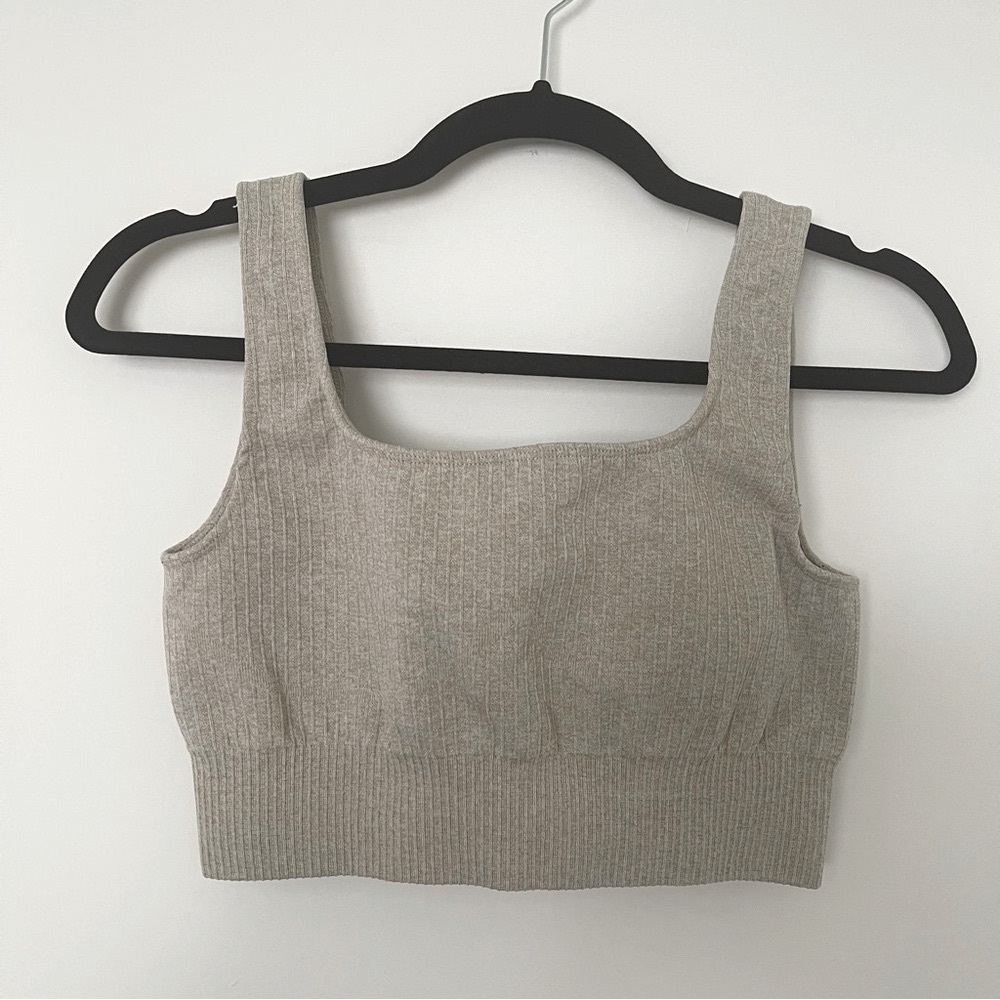 ASTORIA Beige Ribbed Crop Top + Sportsbra